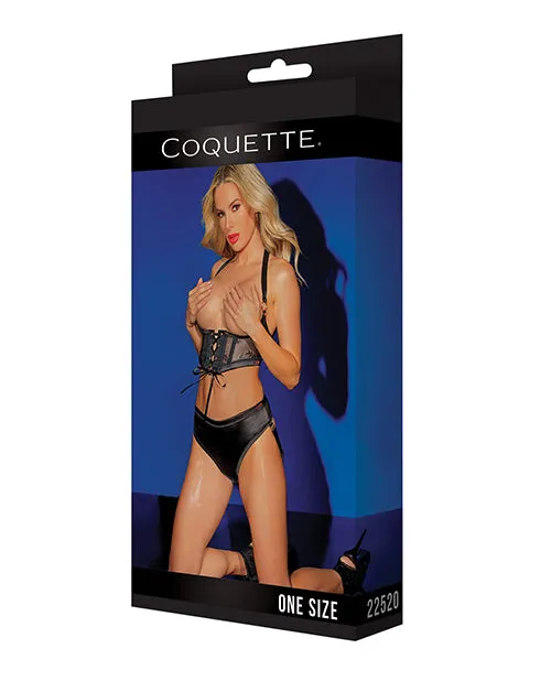 Coquette Anal Black Label Lace Panels Harness Panty Black Os