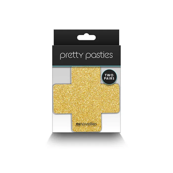 Anal Pretty Pasties Glitter Cross Pasties in BlackGold 2 Pairs by NS Novelties NS Novelties