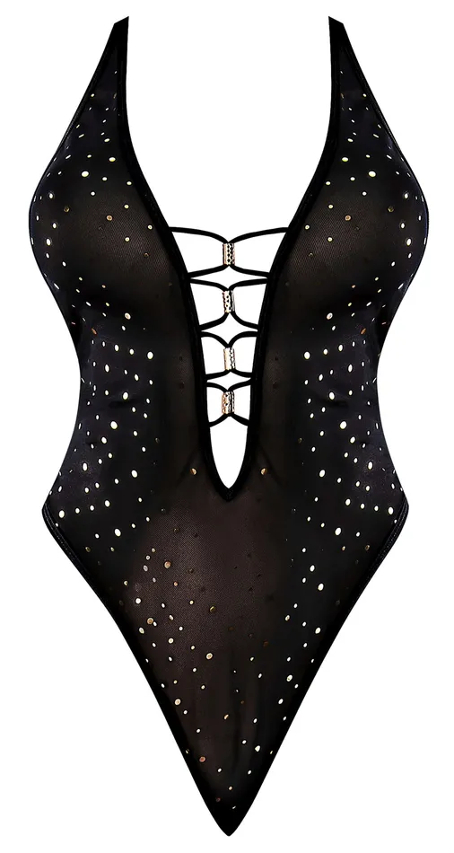 Magic Silk Lingerie Anal Glitz and Glam Teddy with Snap Crotch Set Black 2XL from Magic Silk Lingerie