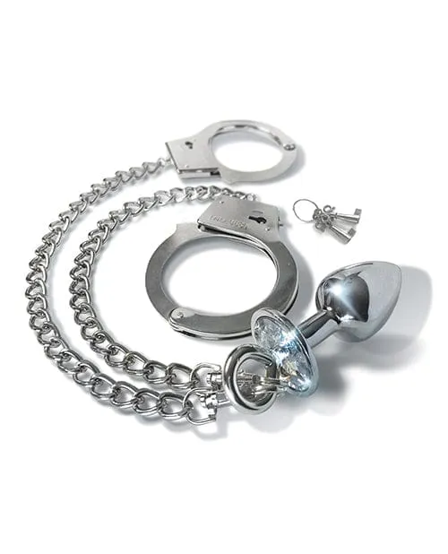 Nixie Anal Nixie Metal Butt Plug with inlaid Jewel Cuff Set Silver Metallic Nixie Anal Nixie Metal Butt Plug with inlaid Jewel Cuff Set Silver Metallic