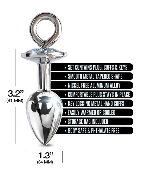 Nixie Anal Nixie Metal Butt Plug with inlaid Jewel Cuff Set Silver Metallic Nixie Anal Nixie Metal Butt Plug with inlaid Jewel Cuff Set Silver Metallic