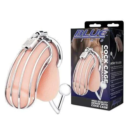 Blue Line Metal Cock Cage with Anal Stimulator Blue Line Male Sex Toys Blue Line Metal Cock Cage with Anal Stimulator Blue Line Male Sex Toys